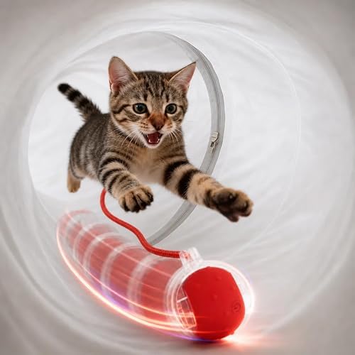 31 Pcs Interactive Cat Toys for Indoor Cats, Cat Tunnel with Moving Ball, Cat Toy Launcher, Catnip Toys, Chew Rope, Feather Wand, Springs and Balls for Indoor Kittens, White