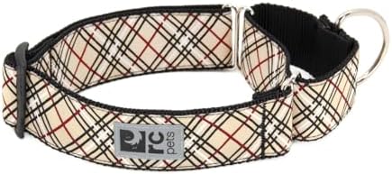 RC Pets 1-1/2 Inch All Webbing Martingale Training Dog Collar, Medium, Tan Tartan