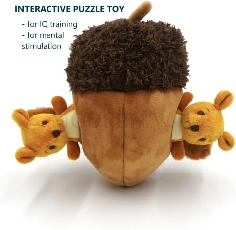 MODERN WAVE - Interactive Squeaky Plush Hide and Seek Squirrel Type Puzzle Toy for Dogs, Medium Size (Acorn and Squirrels)
