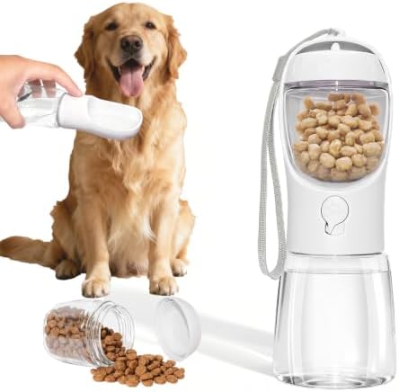 Portable Dog Water Bottle with Food Container, White, 12oz