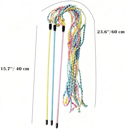 Cat Wands for Indoor, 3 PCS Vibrant Teasing Stick with Bell Interactive Cat Toys Cute Kitten Wand Safe Kitty Toy