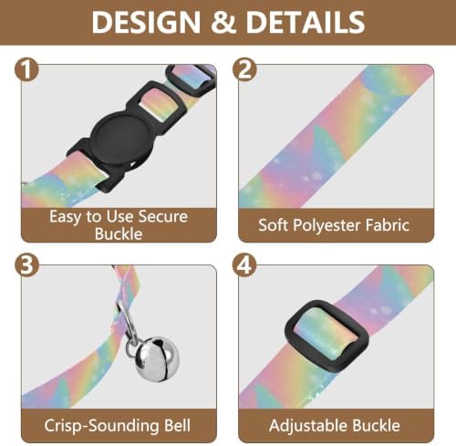 Pastel Rainbow Gradients Collar with Bell for Dog Puppy 2 Pack Kitten Collars Adjustable 10.6 to 17.1 Inches
