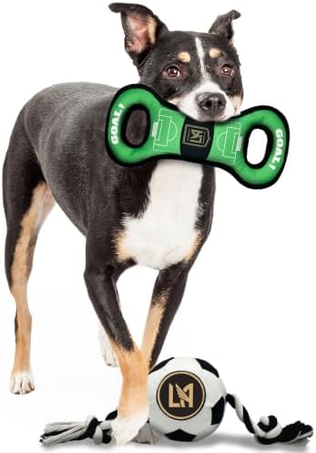 Pets First MLS Los Angeles FC Soccer Field Tug Toy & Soccer Ball Rope Toy Set for Dogs - Officially Licensed Interactive Squeaky Rope Fetch & Chew Toys with Team Logo