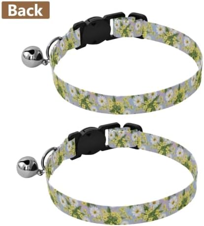 Daisies Flowers Green Leaf Soft Cat Collar, 2 Pack Kitten Bell Collar