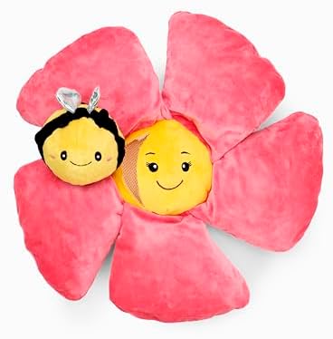 Flourish Pets 3 in 1 Multi-Layer Chew Toy for Active Dogs | Non-Toxic BPA Free Double Stitched Soft Fabric Exterior Dog Toys | Long-Lasting Dog Plush Toys - Small Pink Poppy 13"