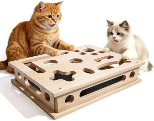 Large Cat Scratcher Puzzle Enrichment Box, Wood Nail File Puzzle Toy Box