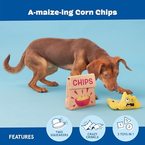 BarkBox A-Maize-ing Corn Chips Dog Toy - Toy for Extra Small to Small Dogs