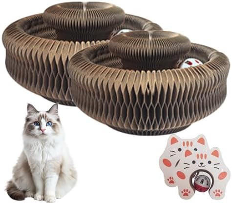Accordion Magic Organ Cat Scratcher Toys for Indoor Cats,Foldable Cardboard Cat Scratcher Kitty Toy with Bell Balls Interactive Relieve Boredom and Exercise