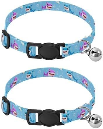 Cute Cartoon Sharks Blue Kitten Collars 2 Pack Collar for Puppy Adjustable Length 10.6" to 17.1"