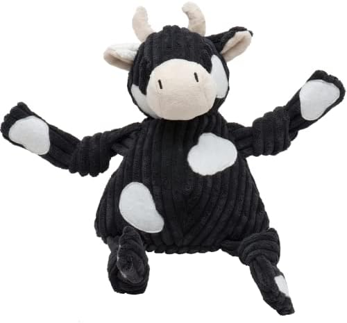 HuggleHounds Knottie Plush Dog Toy - Dog Stuffed Animal Toy, Squeaky Puppy Toys, for Small, Medium & Large Dogs, Durable Plush to Keep Them Busy - Angus Cow, Large