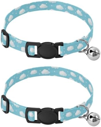 White Clouds Light Blue Collar for Puppy, 2 Pack Dog Bell Collar