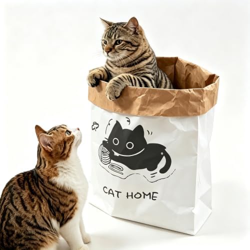 Crinkle Cat Sack, 25.6 x 19.7 Inch Large Cat Play Bag, Interactive Kraft Paper Cat Hideaway & Tunnel Toy, Foldable Cat House, Cute Room Decor (Tuxedo cat)
