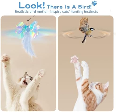 Pawaboo Cat Feather Wand Interactive Toy, 2 Feathers + 1 Wand with Bell