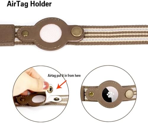 Airtag Dog Collar, Reflective Collar w Airtag Holder for Medium Dogs(Brown)