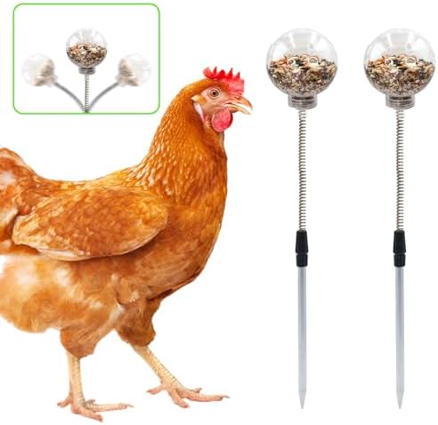 Chicken Treat Dispenser, Chicken Enrichment Toys with Spring and Ground Stake, Feeder for Coop, Coop Accessories for Hens, Geese, Ducks, Turkeys, Other Poultry