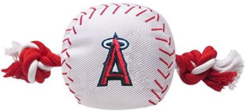 Pets First MLB LA Angels Baseball Rope Toy for Dogs & Cats. Tough Nylon, Sporty Baseball Design, Heavy-Duty Ropes with Inner Squeaker