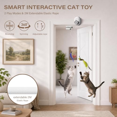 Interactive Cat Toys for Indoor Cats, Automatic Wand Cat Toy with 2 Smart Motion Modes, USB Rechargeable Electric Teaser with Clip, Self Play Enrichment Toy for cat (Candies&Seahorse)