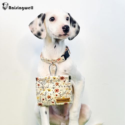 Raisingwell Dog Treat Pouch, Small Cotton Pocket Sized Training Holder, Hand Free Walking Funny Bag with Carabiner, Self-Closing Pet Feed Snack Reward, Behavior Aids for Puppy Travel or Outdoor Use