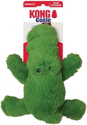 KONG Cozie Plush Dog Toys 2 Pack – Durable & Soft Squeaky Toys for Medium Dogs – Assorted Animal Characters (Ali The Alligator)