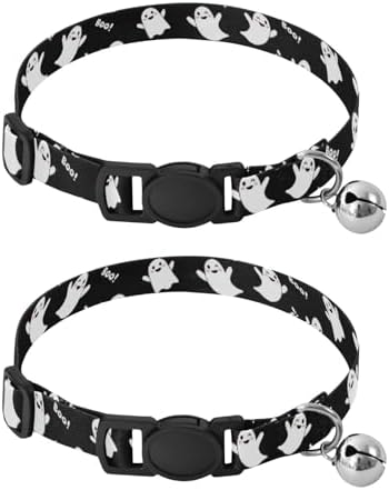 Cute Halloween Boo Black Puppy Collar 2 Pack Collars for Cats Adjustable 10.6 to 17.1 Inches