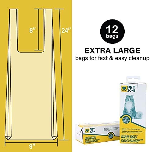 Pet Zone Universal No-Touch Cat Litter & Waste Bags, 12 Pack, Easy Cleanup | Hygienic disposal without direct contact, fits most boxes and pans, mess free daily routine, simple tie, lift and toss design