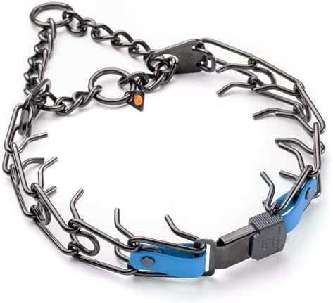 Herm Sprenger Black Stainless Steel Dog Collar with Quick Release ClicLock Buckle O-Ring Biothane Insert Training Collar Made in Germany (Cerulean Blue, 25in x 4.0mm(Neck Size up to21-22in))