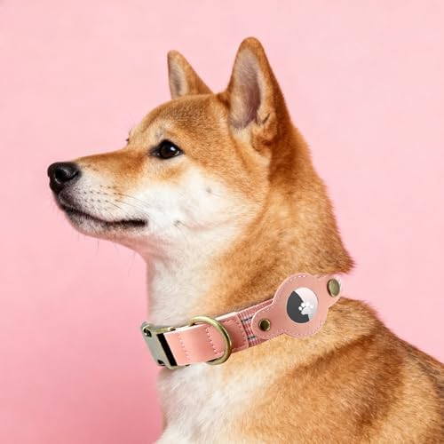 Airtag Dog Collar, Reflective Collar w Airtag Holder for Medium Dogs(Pink)