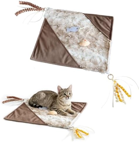 Cat Crinkle Mat with Mouse Toy,14x16" Interactive Cats Play Mat with Catnip