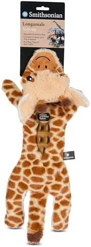 Smithsonian Longamals Giraffe Plush Dog Toy – 20" Crinkle & Squeaky, Stuffing-Free Interactive Tug Toy for Medium & Large Dogs