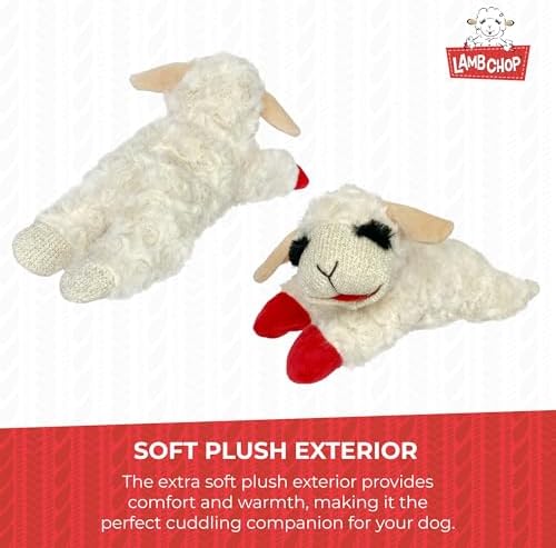 Multipet Lamb Chop Dog Plush Toy - Squeaky Toy for Small & Medium Dogs - Extra Soft Plush - Stuffed Animal for Cuddling & Playing (10", Cream, 5 Squeakers) (Pack of 2)