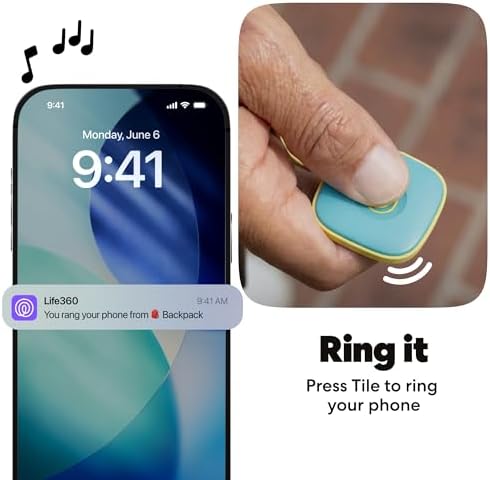 Life360 Tile - Bluetooth Tracker, Keys Finder and Item Locator for Keys, Bags and More. Phone Finder. Both iOS and Android Compatible. 1-Pack (Aqua Lemon)
