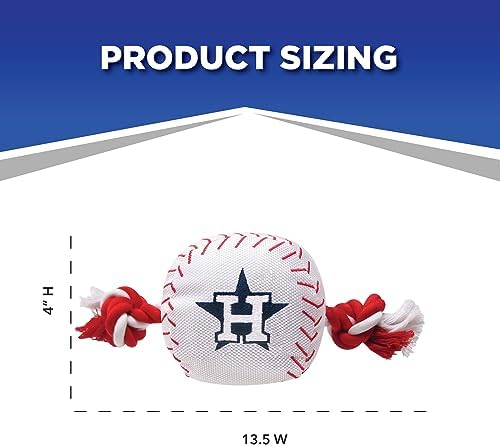 Pets First MLB Houston Astros Baseball Rope Toy for Dogs & Cats. Tough Nylon, Sporty Baseball Design, Heavy-Duty Ropes with Inner Squeaker