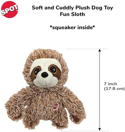 SPOT Fun Sloth Dog Toy - Soft, Stuffed, Squeaky, Plush Fabric Toy for Mini and Small Dogs and Puppies, Enrichment for Light Chewers and Cuddlers, 7in
