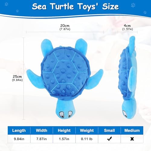 Squeaky Sea Turtle Plush Dog Toy - Durable, No Stuffing (Blue)