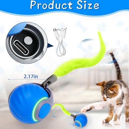 Active Rolling Ball with Tail for Cats,Speedy Tail Cat Toys for Indoor Cats