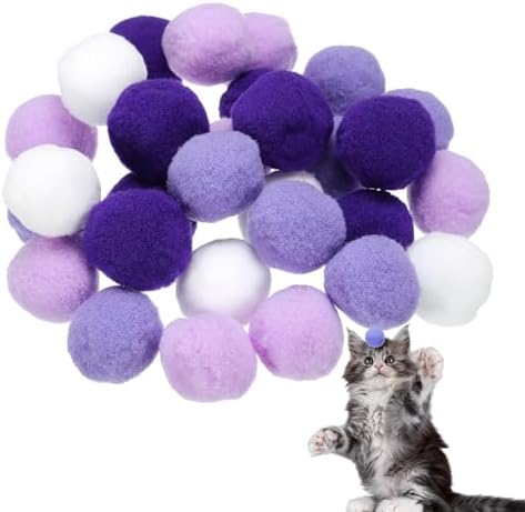 Cat Toy Pom Ball, Interactive Cat Ball Toys Fuzzy Pompoms (Plush, 1.2Inch, 30Pcs, Purple Tones) for Kittens Pet Enrichment Training Play Indoor