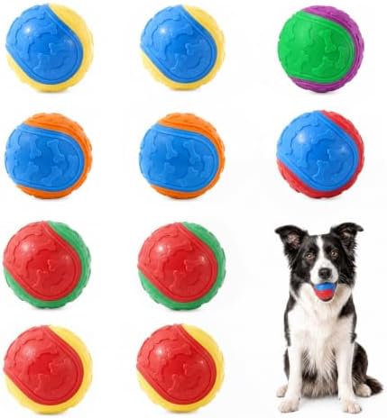 10-Pack Durable Dog Training Balls, Durable Chew Toys for Puppy and Small Breeds, Bouncy Interactive Fetch Toys for Garden Herding and Agility Play (Assorted Colours)
