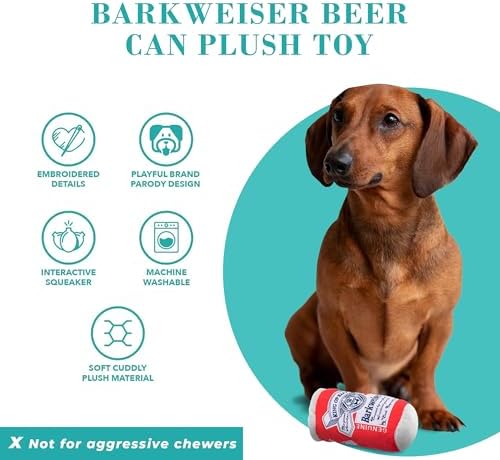 Haute Diggity Dog Barkweiser Beer Can Plush Dog Toy, Drink Parody Chew Toys