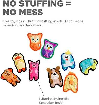 Outward Hound Invincibles Mini Plush Dog Toy 2-Pack, Owl and Hedgehog, XS