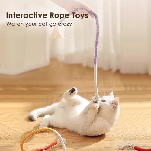 Letalong 3 PCS Cotton Rope Cat Toys with 3 Pack Catnip for Indoor Cats, Interactive Cat Rope Toys with Silvervine Fruit for Cats and Kittens, Handmade Pet Chew Toys for Teeth Cleaning
