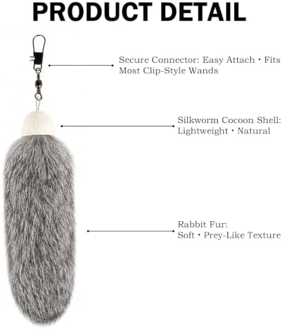 3pcs Cat Rabbit Fur Interactive Toys in Brown, Grey & White,/ Natural Fluffy Wand Attachments for Indoor Cats, Silent Handmade Replacement Heads with Secure Connector