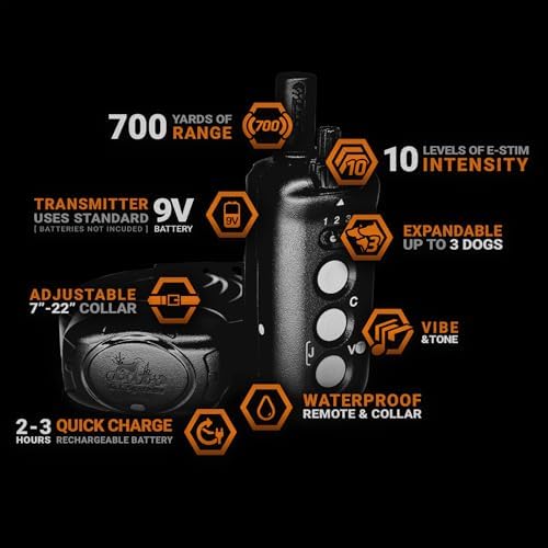 DT SYSTEMS DD700 D.O.G. Director 700 Waterproof Remote Dog Training E-Collar, 700-Yard Range, 10 Stimulation Levels, Vibration Assist & Beeping Tone