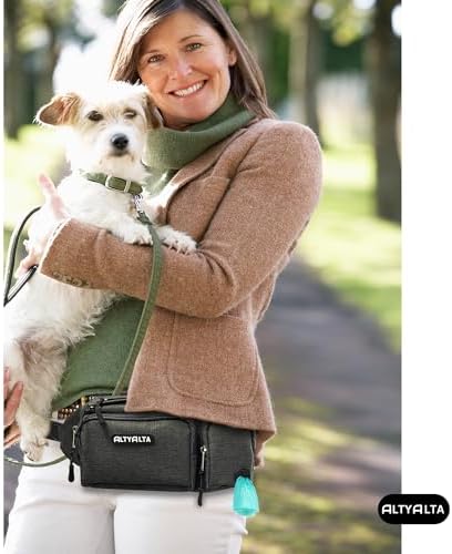 EZ Dog Walking Fanny Pack, Dog Training Treat Pouch, Easy for Walking with Dogs, Belt Bag with 6 Pockets and Waste Bag Dispenser
