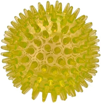 Cutie's PetBox Squeaky Rubber Spike Toy Ball for Small Dogs (2.5 Inch, Yellow)