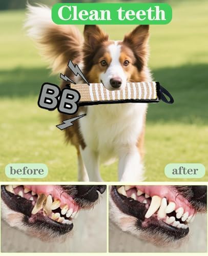 Clysoru Squeaky Tug Toy for Dogs Jute with 2 Strong Handles Lasting Training Equipment Puppy to Large Dog Interactive Toys of War Pull Indestructible Rope Pet Crinkle Teething
