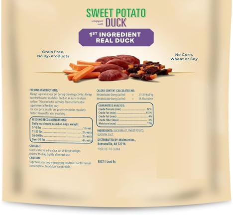 Golden Rewards Duck Wrapped Sweet Potato Dog Treats Grain-Free, No Artificial Colors or Flavors, No Corn or Soy, with Bone Waste Bag Dispenser and Roll (16 oz)