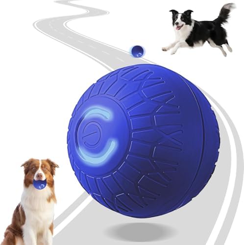 Interactive Duraspin Dog Ball, Self-Bouncing Vibrating & Auto-Rolling, Auto Stop Touch Start Jumping Ball Toy for Medium/Large Dogs (67mm, Blue)