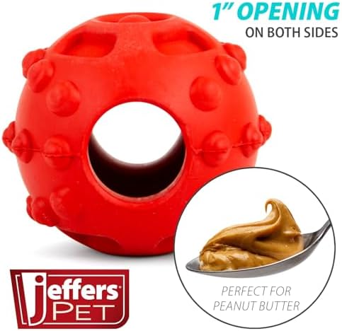 Jeffers Pet Natural Rubber Dog Chew Toy – Red Hollow Ball, Medium – Treat Dispensing, Vanilla Scent, Durable, Non-Toxic, Dishwasher Safe, Interactive Fetch & Tug Toy - Perfect for Training