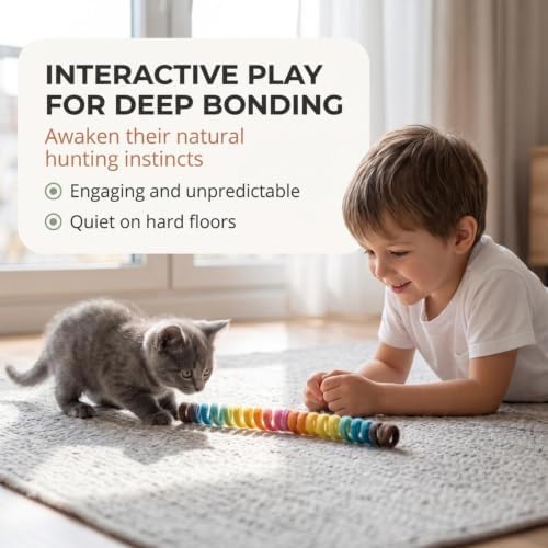 Glaciart One Felt Spring Cat Toy – 5 Pcs Soft Fuzzy Enrichment 100% Natural Wool - Interactive Stretchable Play Cat Toy Set - Safe for Pets, Non-AZO Colored Dyes - 30” Long