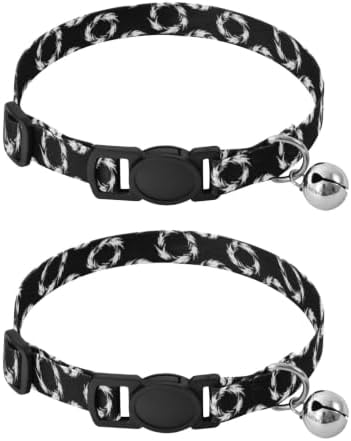 Tribal Circle Black Bell Collar for Small Dogs 2 Pack Pet Collar Adjustable 10.6 to 17.1 Inches